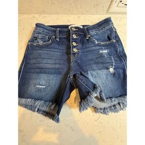 KanCan Distressed High Rise Button Fly Denim Shorts Dark Wash KC7334D-N Size M‎